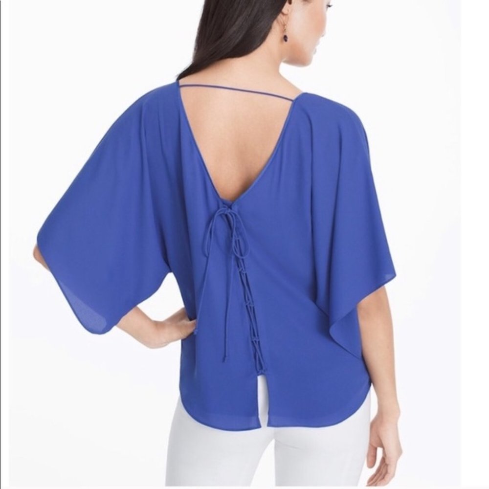 White House Black Market Blue Kimono Blouse